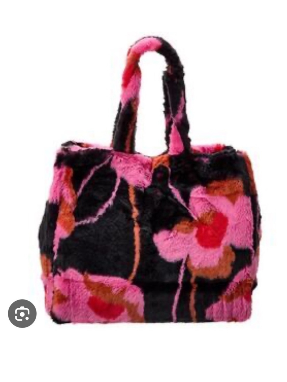 Cabi Rococo Poppy Bloom Faux Fur Large Tote Bag Black and Pink NEW NWT